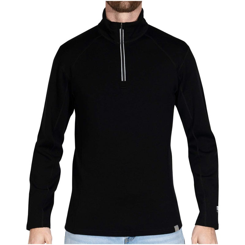 MERIWOOL Mens Base Layer 100% Merino Wool Heavyweight 400g Half Zip Sweater for Men Black - Image 1